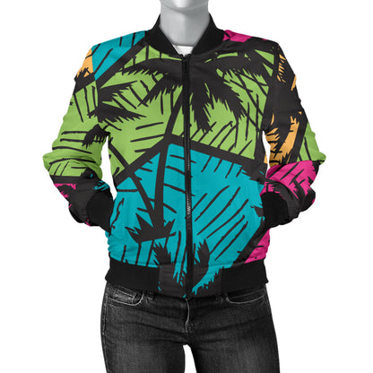 Palm Tree Pattern Print Design PT09 Women Bomber Jacket