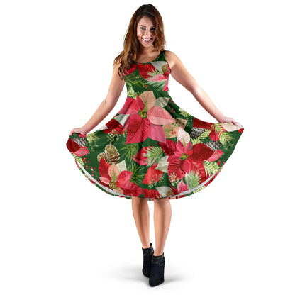 Poinsettia Pattern Print Design POT03 Midi Dress
