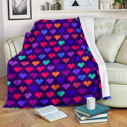 Heart Pixel Pattern Print Design HE03 Fleece Blanket