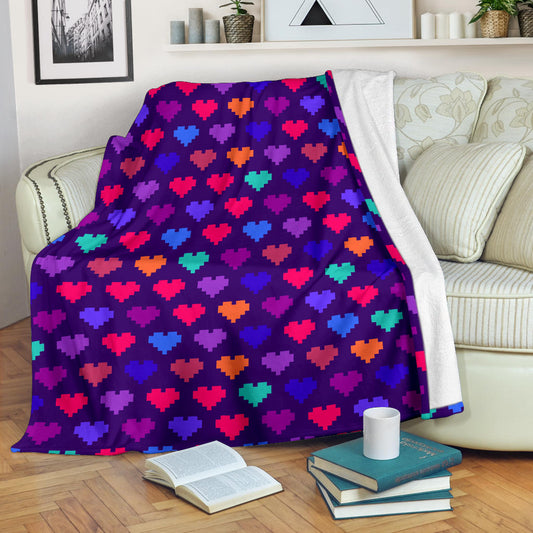 Heart Pixel Pattern Print Design HE03 Fleece Blanket