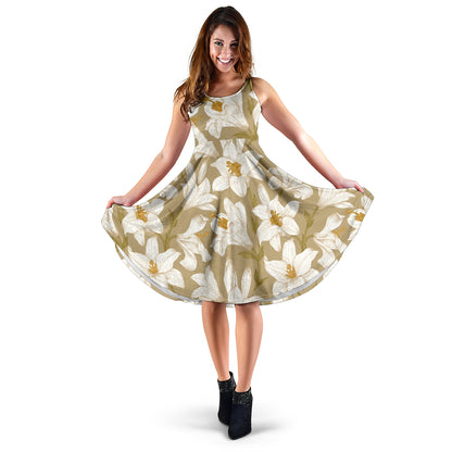 Lily Pattern Print Design LY07 Midi Dress