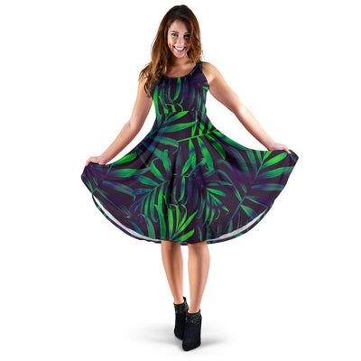 Palm Leaves Pattern Print Design PL01 Midi Dress