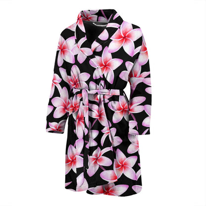 Pink Plumeria Pattern Print Design PM09 Men Bathrobe