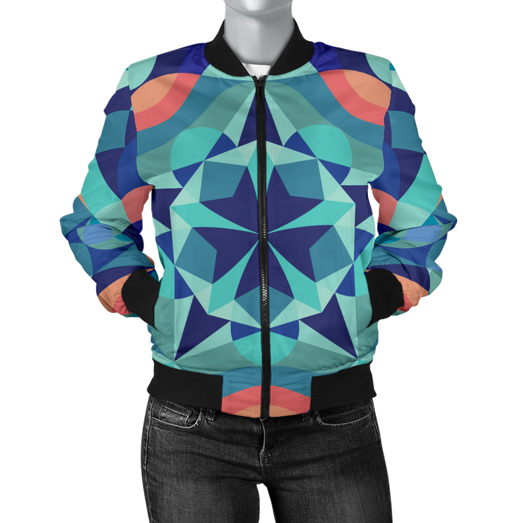 Kaleidoscope Pattern Print Design 03 Women's Bomber Jacket