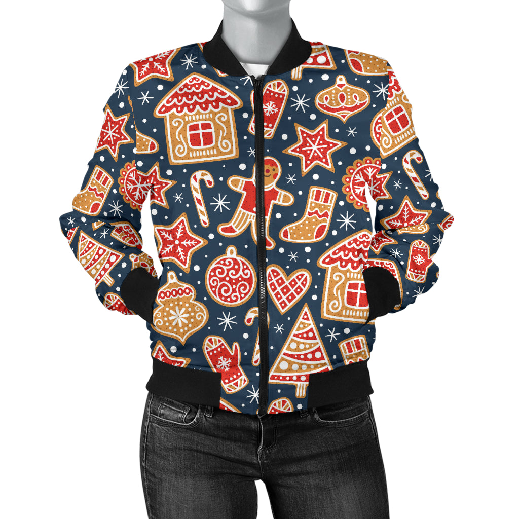 Gingerbread Pattern Print Design 03 Women's Bomber Jacket
