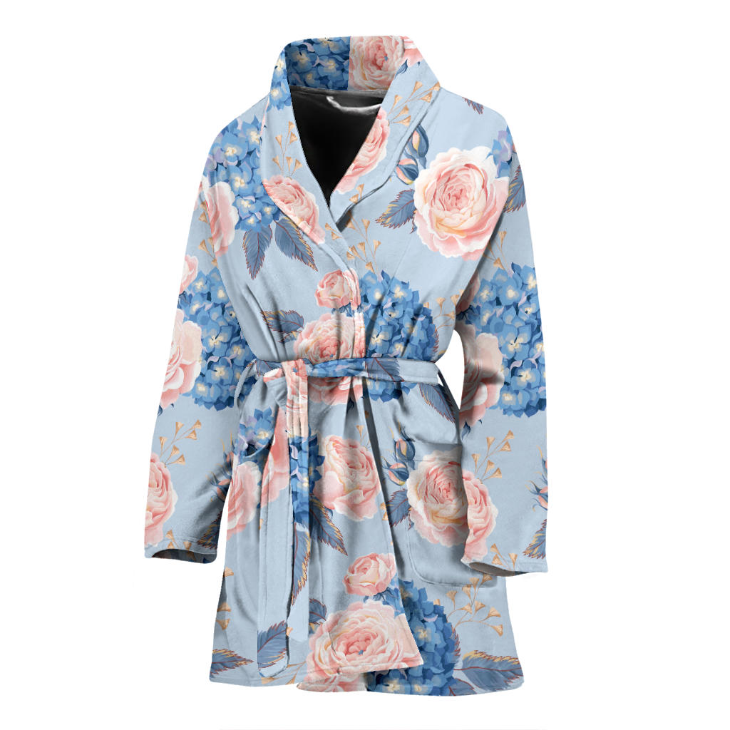 Hydrangea Pattern Print Design HD06 Women Bathrobe