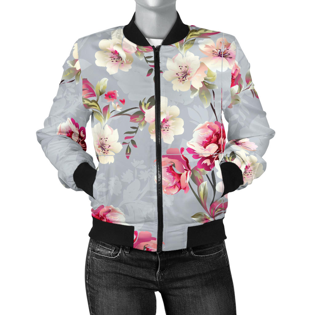 Summer Floral Pattern Print Design SF02 Women Bomber Jacket