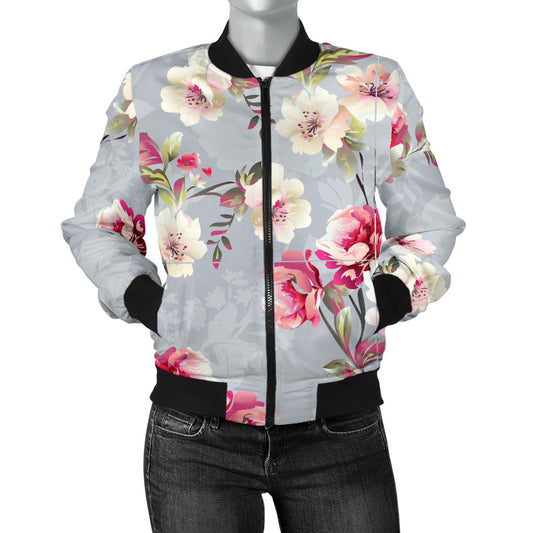 Summer Floral Pattern Print Design SF02 Women Bomber Jacket