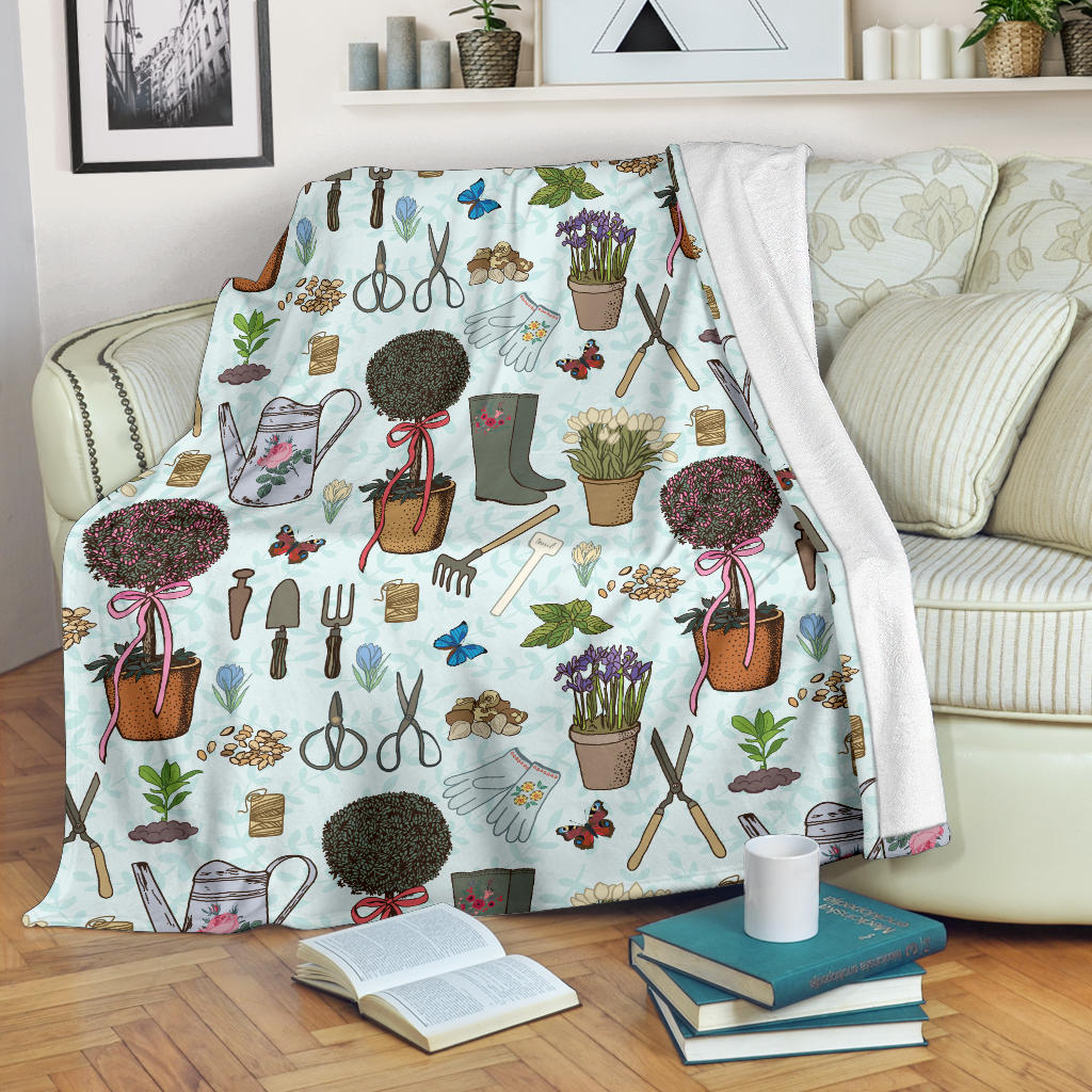 Gardening Pattern Print Design G01 Fleece Blanket