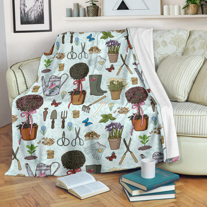 Gardening Pattern Print Design G01 Fleece Blanket