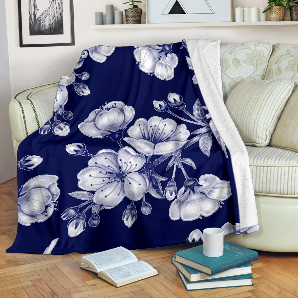 Cherry Blossom Pattern Print Design CB01 Fleece Blanket