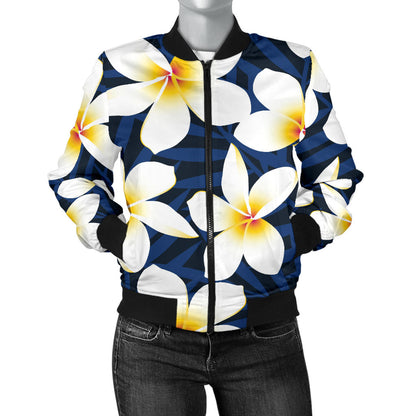 Plumeria Pattern Print Design PM026 Women Bomber Jacket