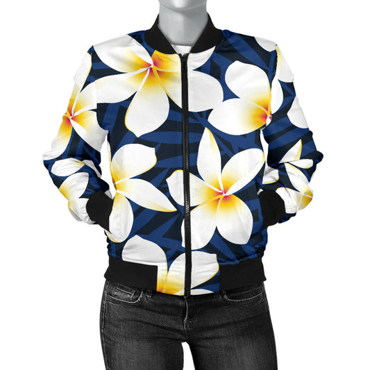 Plumeria Pattern Print Design PM026 Women Bomber Jacket