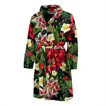 Poinsettia Pattern Print Design POT05 Men Bathrobe