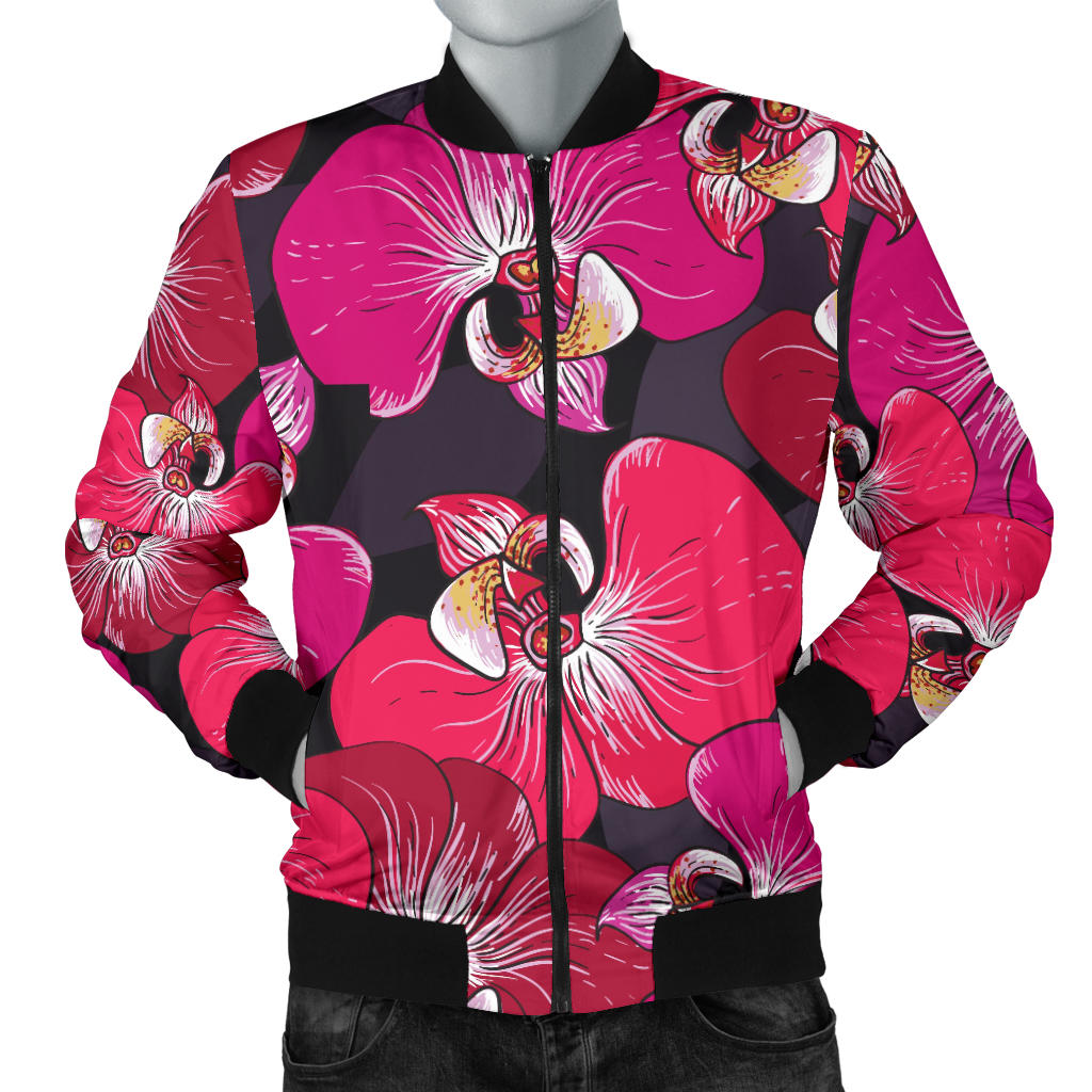 Orchid Red Pattern Print Design OR05 Men Bomber Jacket