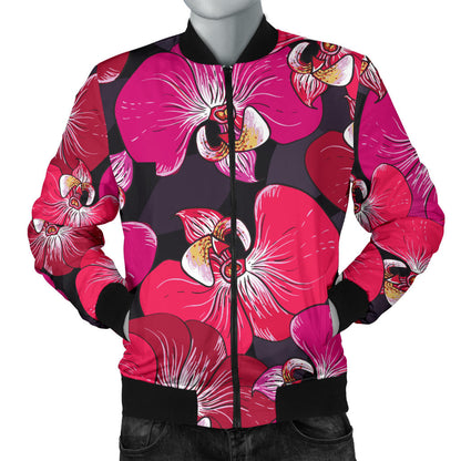 Orchid Red Pattern Print Design OR05 Men Bomber Jacket