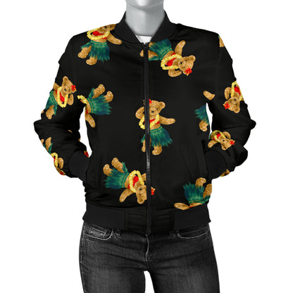 Hula Bear Pattern Print Design 06 Women's Bomber Jacket