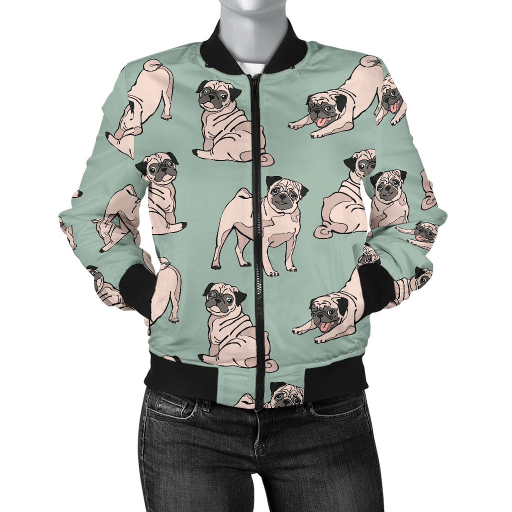 Pug Pattern Print Design A01 Women's Bomber Jacket