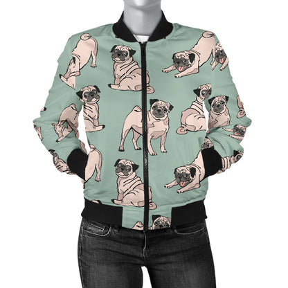 Pug Pattern Print Design A01 Women's Bomber Jacket