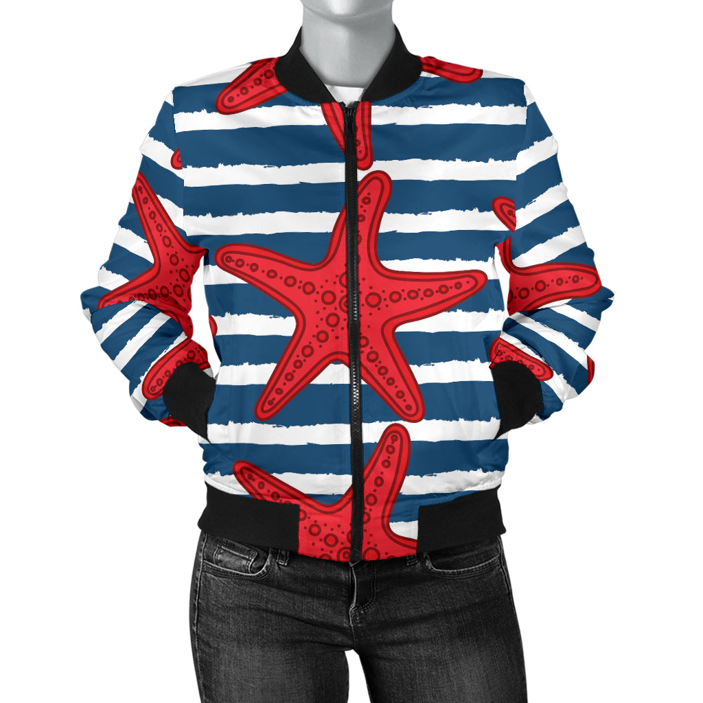 Starfish Red Pattern Print Design 02 Women's Bomber Jacket