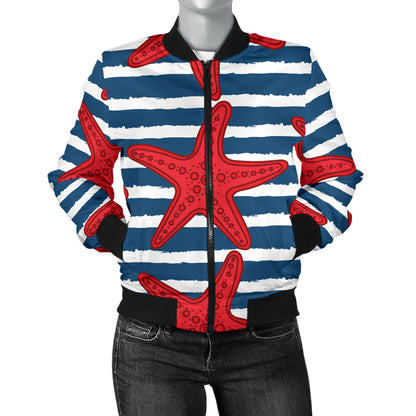 Starfish Red Pattern Print Design 02 Women's Bomber Jacket