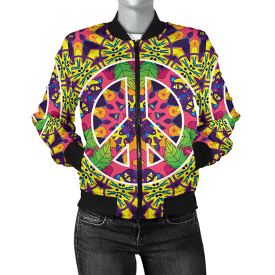 Peace Sign Pattern Print Design A04 Women's Bomber Jacket