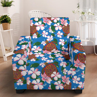 Sea Turtle Pink Hibiscus Hawaiian Print Armchair Slipcover