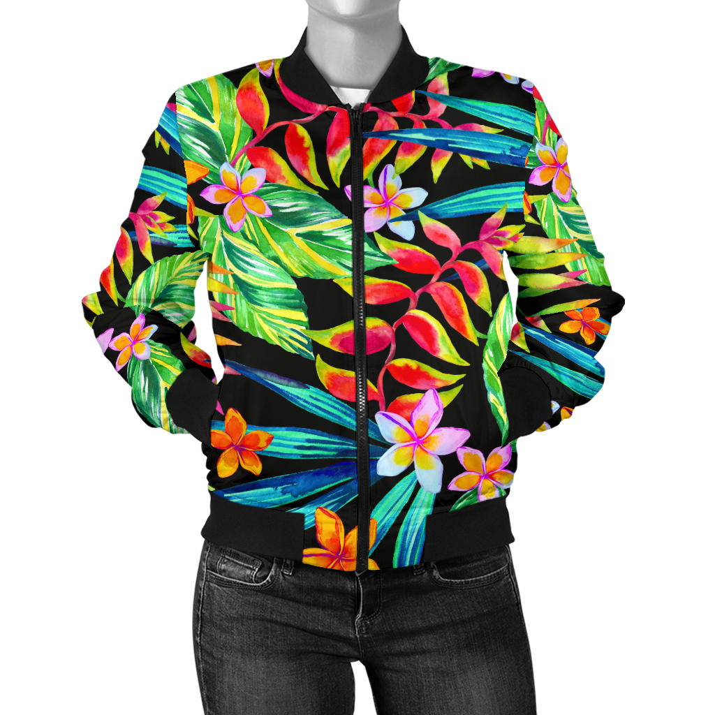 Heliconia Pattern Print Design HL09 Women Bomber Jacket