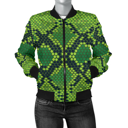 Python Green Pattern Print Design A01 Women's Bomber Jacket