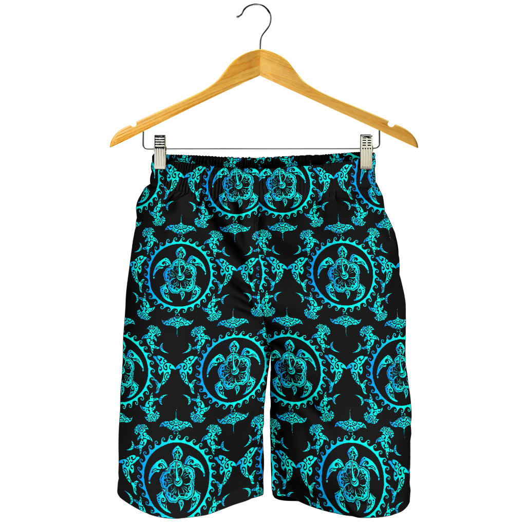 turquoise Tribal Sea Turtle Hawaiian Mens Shorts