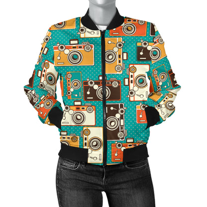 Camera Pattern Print Design 02 Women's Bomber Jacket
