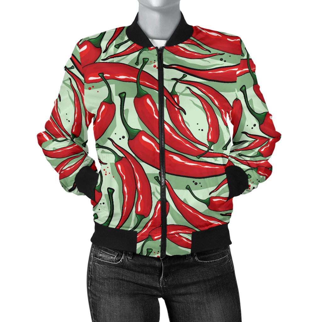 Chilli Pepper Pattern Print Design 04 Women's Bomber Jacket