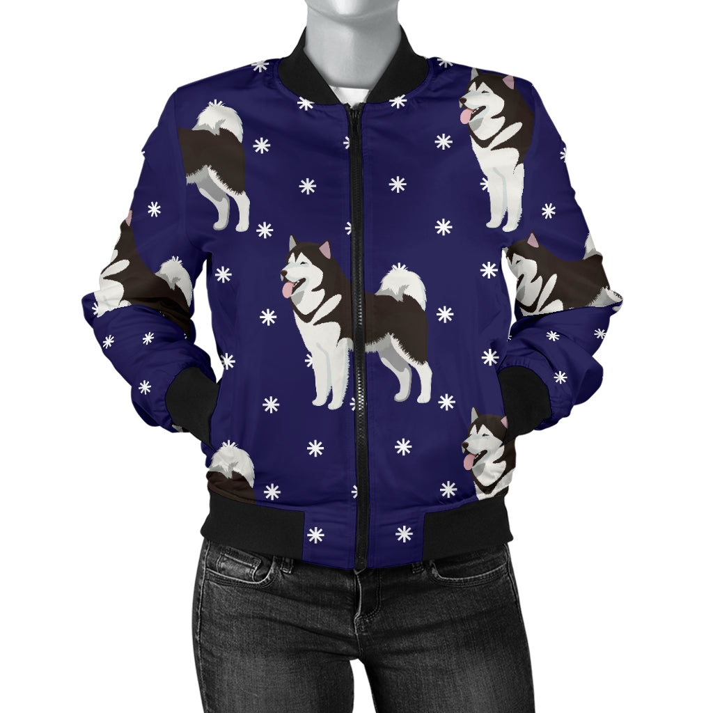 Alaskan Malamute Pattern Print Design 04 Women's Bomber Jacket