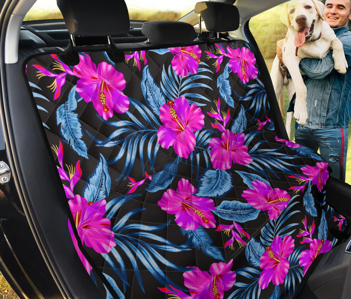 Neon Pink Hibiscus Pattern Print Design HB015 Rear Dog  Seat Cover