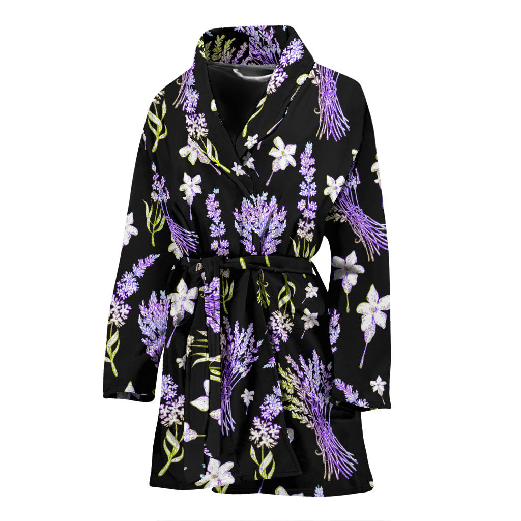 Lavender Pattern Print Design LV04 Women Bathrobe