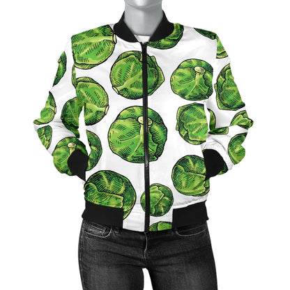 Brussels Sprouts Pattern Print Design 02 Women's Bomber Jacket