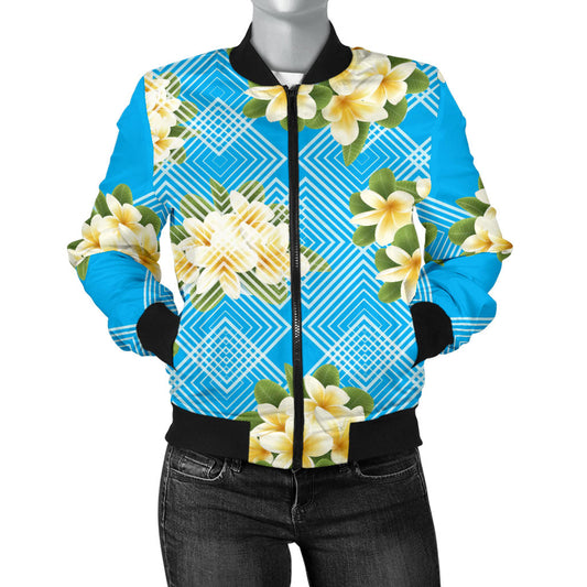 Yellow Plumeria Design Print Pattern Women Bomber Jacket