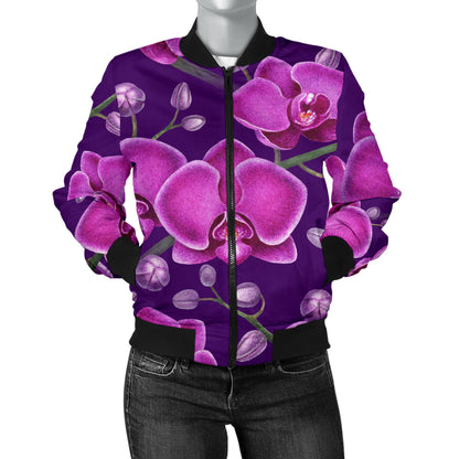 Orchid Pattern Print Design A03 Women's Bomber Jacket