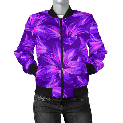 Amaryllis Pattern Print Design AL03 Women Bomber Jacket