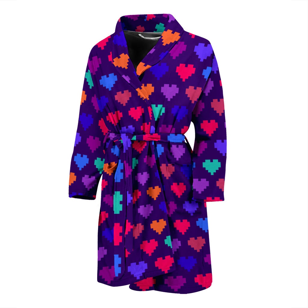 Heart Pixel Pattern Print Design HE03 Men Bathrobe