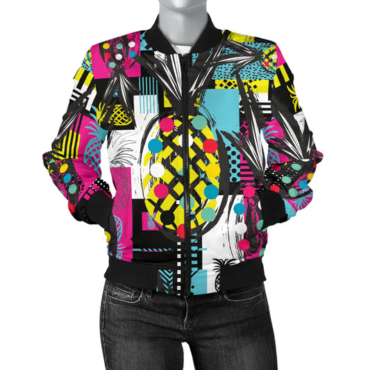 Pop Art Pineapple Pattern Print Design A02 Women's Bomber Jacket