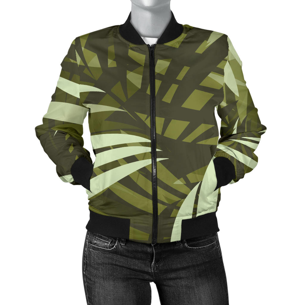 Palm Leaves Pattern Print Design PL05 Women Bomber Jacket