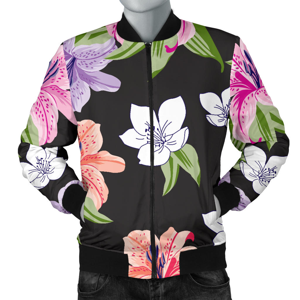 Lily Pattern Print Design LY02 Men Bomber Jacket