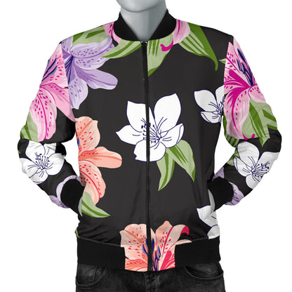 Lily Pattern Print Design LY02 Men Bomber Jacket