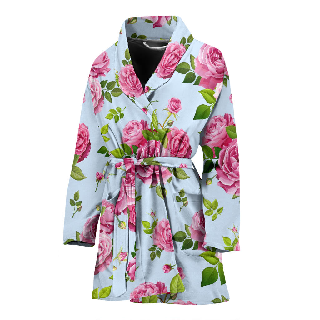 Rose Pink Pattern Print Design RO08 Women Bathrobe