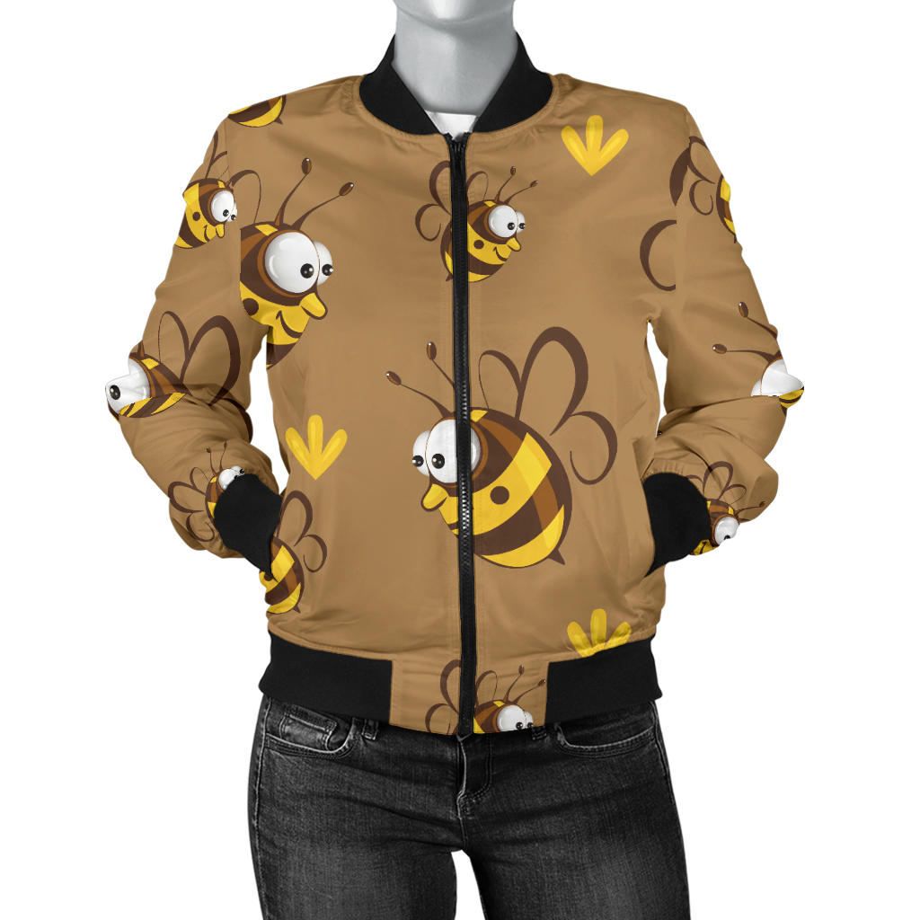Bee Pattern Print Design BEE09 Women Bomber Jacket