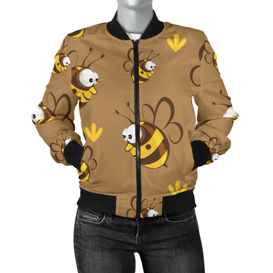 Bee Pattern Print Design BEE09 Women Bomber Jacket