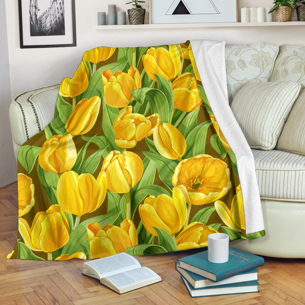 Tulip Yellow Pattern Print Design TP010 Fleece Blanket