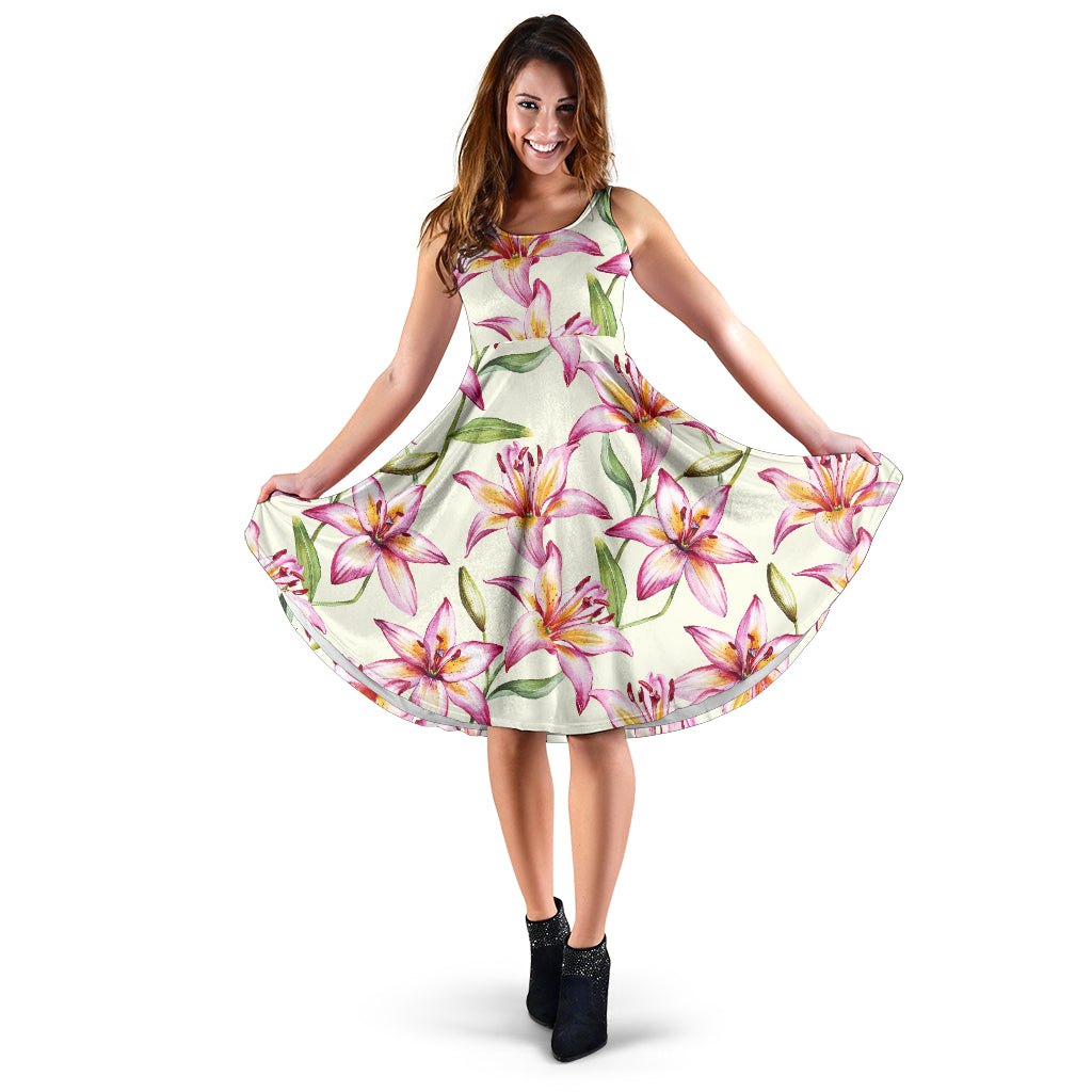 Lily Pattern Print Design LY011 Midi Dress