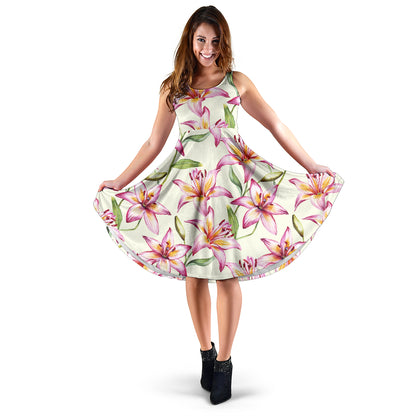 Lily Pattern Print Design LY011 Midi Dress